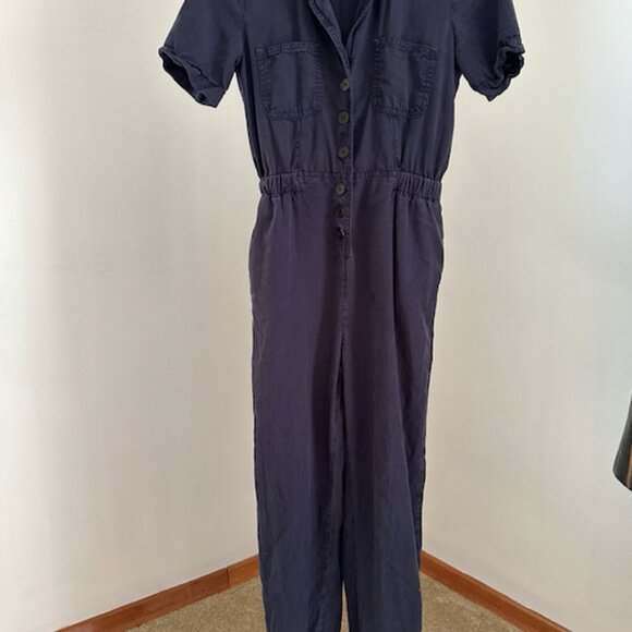 Navy Blue Short Sleeve Utility Jumpsuit - Picture 2 of 3